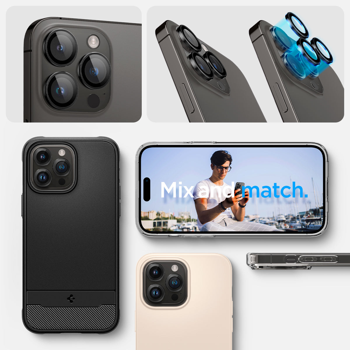 Spigen iPhone 15 Pro Max / 15 Pro Lens Protector – Optik Pro EZ Fit – Black product image 7