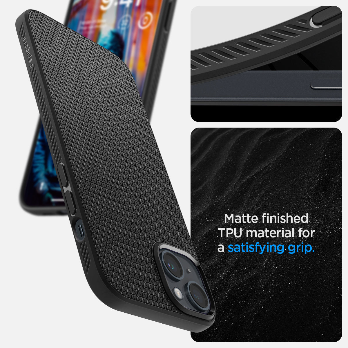 Spigen iPhone 14 Case – Liquid Air - Matte Black - matte TPU grip detail