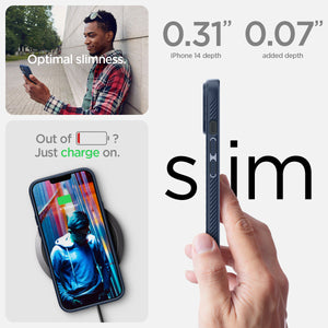 Spigen iPhone 14 Case – Liquid Air - Navy Blue - slim profile and wireless charging