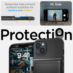 Spigen iPhone 14 Plus Case – Slim Armor CS in Black – raised screen and camera edge protection