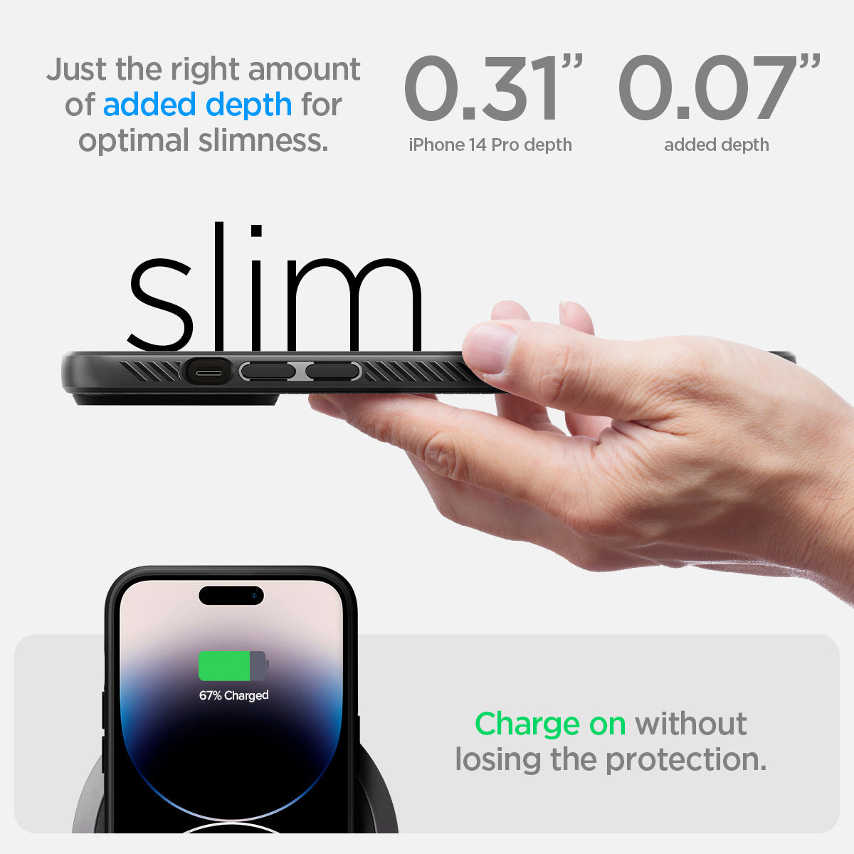 Spigen iPhone 14 Pro Case – Liquid Air - Matte Black - slim profile and wireless charging