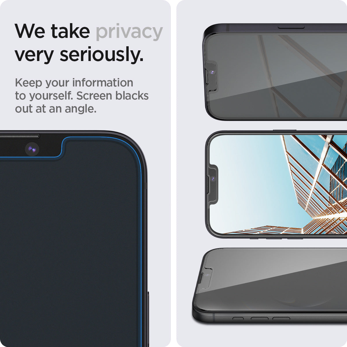Spigen iPhone 17e / 16e / 14 / 13 / 13 Pro Screen Protector GLAS.tR EZ Fit Privacy view 6