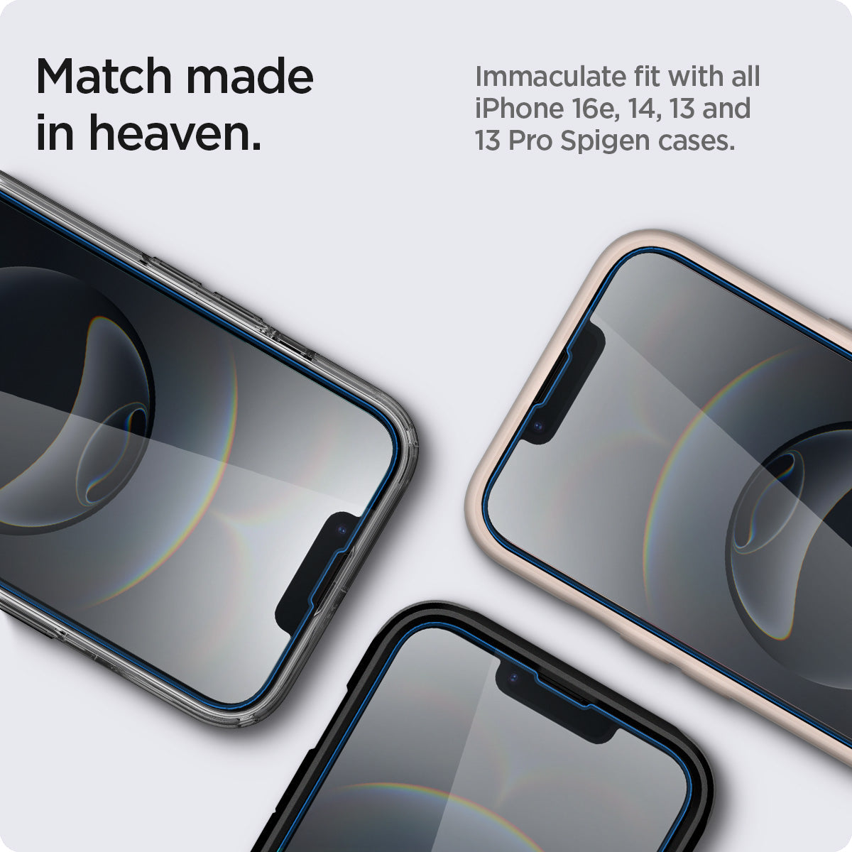 Spigen iPhone 17e / 16e / 14 / 13 Pro / 13 Screen Protector GLAS.tR EZ Fit | Sensor Protected (2 Pack) view 13