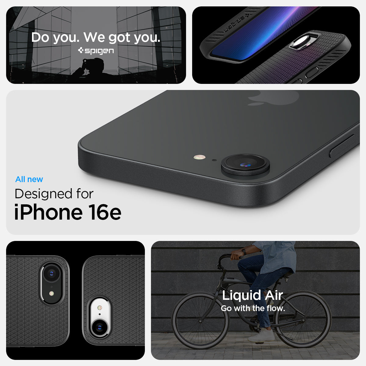 Spigen iPhone 17e and iPhone 16e Liquid Air case in Matte Black - iPhone 16e compatibility and textured design panel