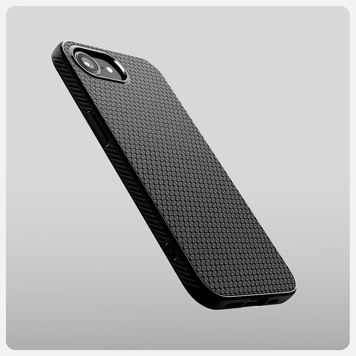 Spigen iPhone 17e and iPhone 16e Liquid Air case in Matte Black - angled slim profile feature
