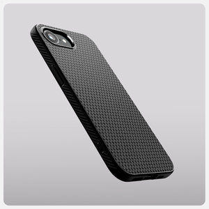 Spigen iPhone 17e and iPhone 16e Liquid Air case in Matte Black - angled slim profile feature