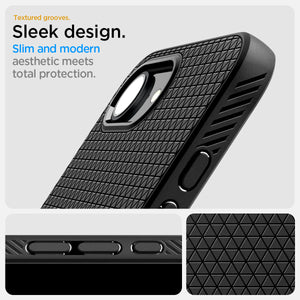 Spigen iPhone 17e and iPhone 16e Liquid Air case in Matte Black - slim textured design feature