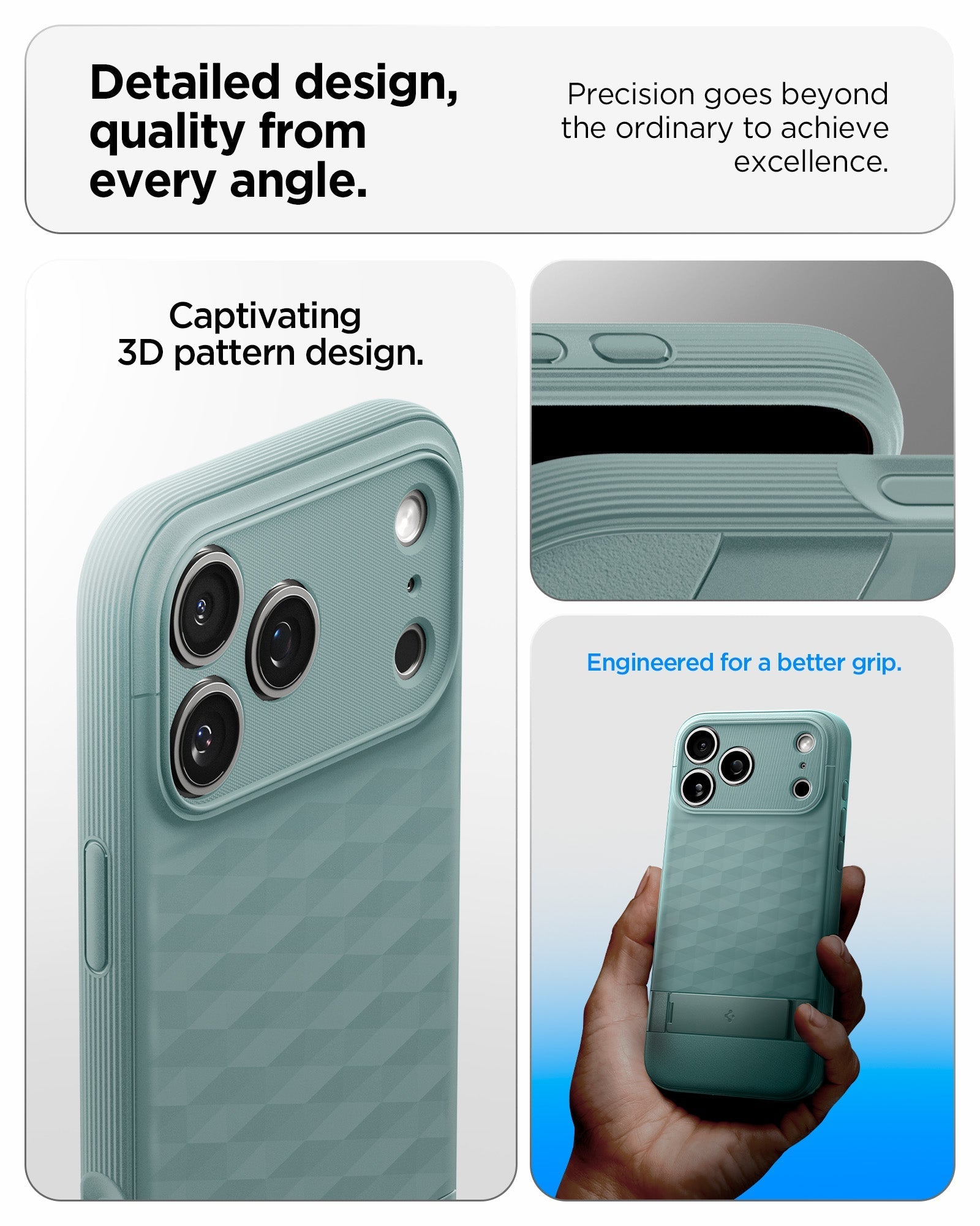 Spigen iPhone 17 Pro Parallax S MagFit case in Sage Green - case design detail