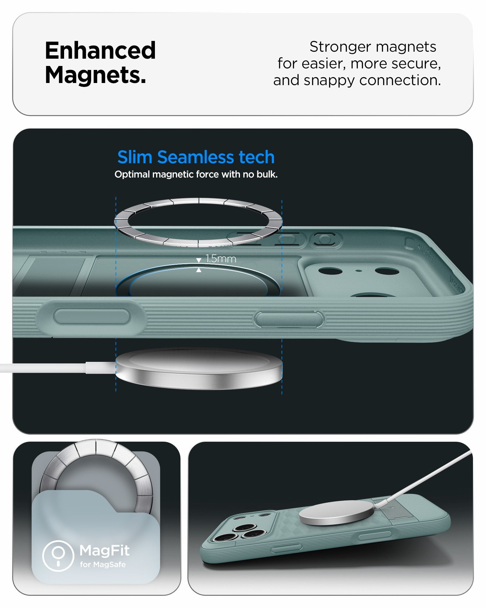 Spigen iPhone 17 Pro Parallax S MagFit case in Sage Green - MagFit magnet detail