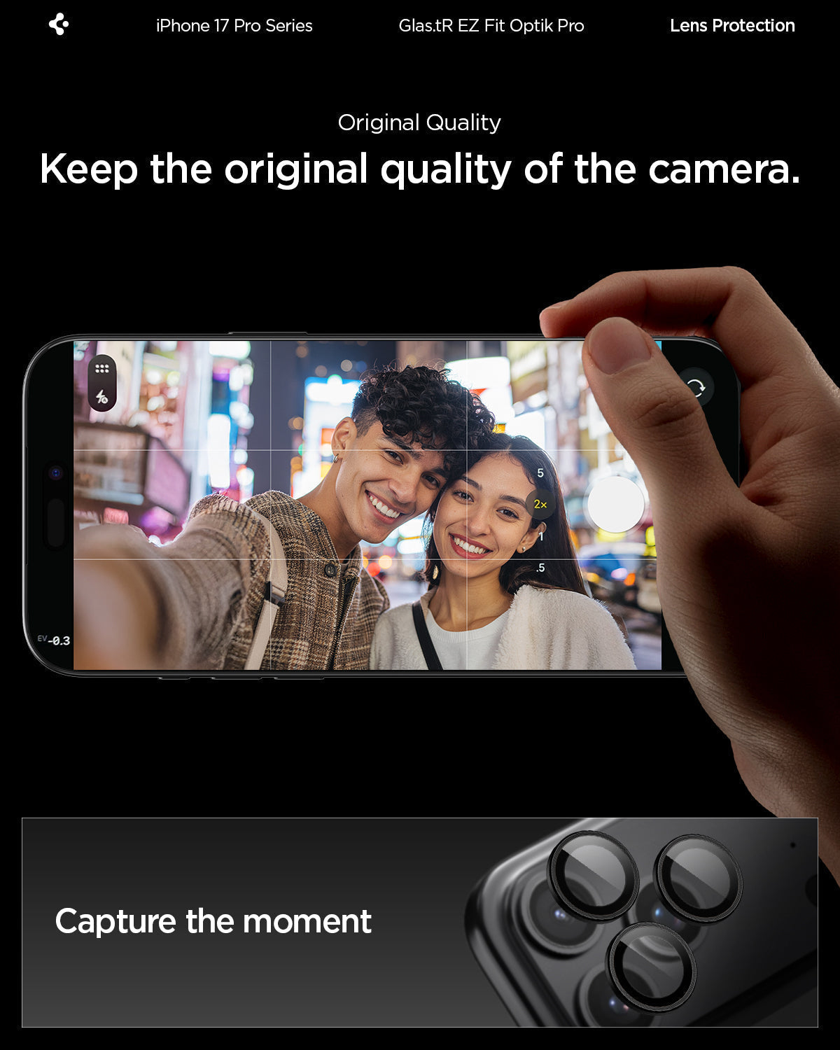 Spigen iPhone 17 Pro Max / 17 Pro Lens Protector – Optik Pro EZ Fit - Black - camera image quality detail