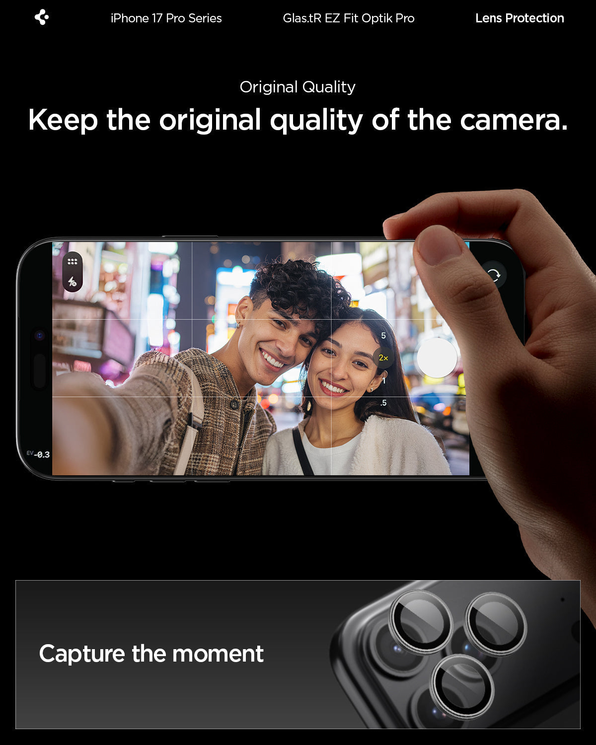 Spigen iPhone 17 Pro Max / 17 Pro Lens Protector – Optik Pro EZ Fit - Gray - original camera image quality detail