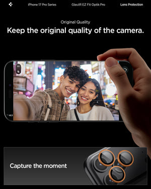 Spigen iPhone 17 Pro Max / 17 Pro Lens Protector – Optik Pro EZ Fit - Orange - original camera image quality detail