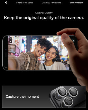 Spigen iPhone 17 Pro Max / 17 Pro Lens Protector – Optik Pro EZ Fit - Silver - original camera image quality detail