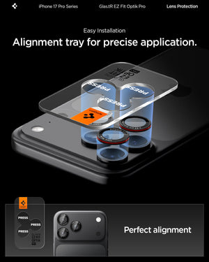 Spigen iPhone 17 Pro Max / 17 Pro Lens Protector – Optik Pro EZ Fit - L-Series - precise alignment detail