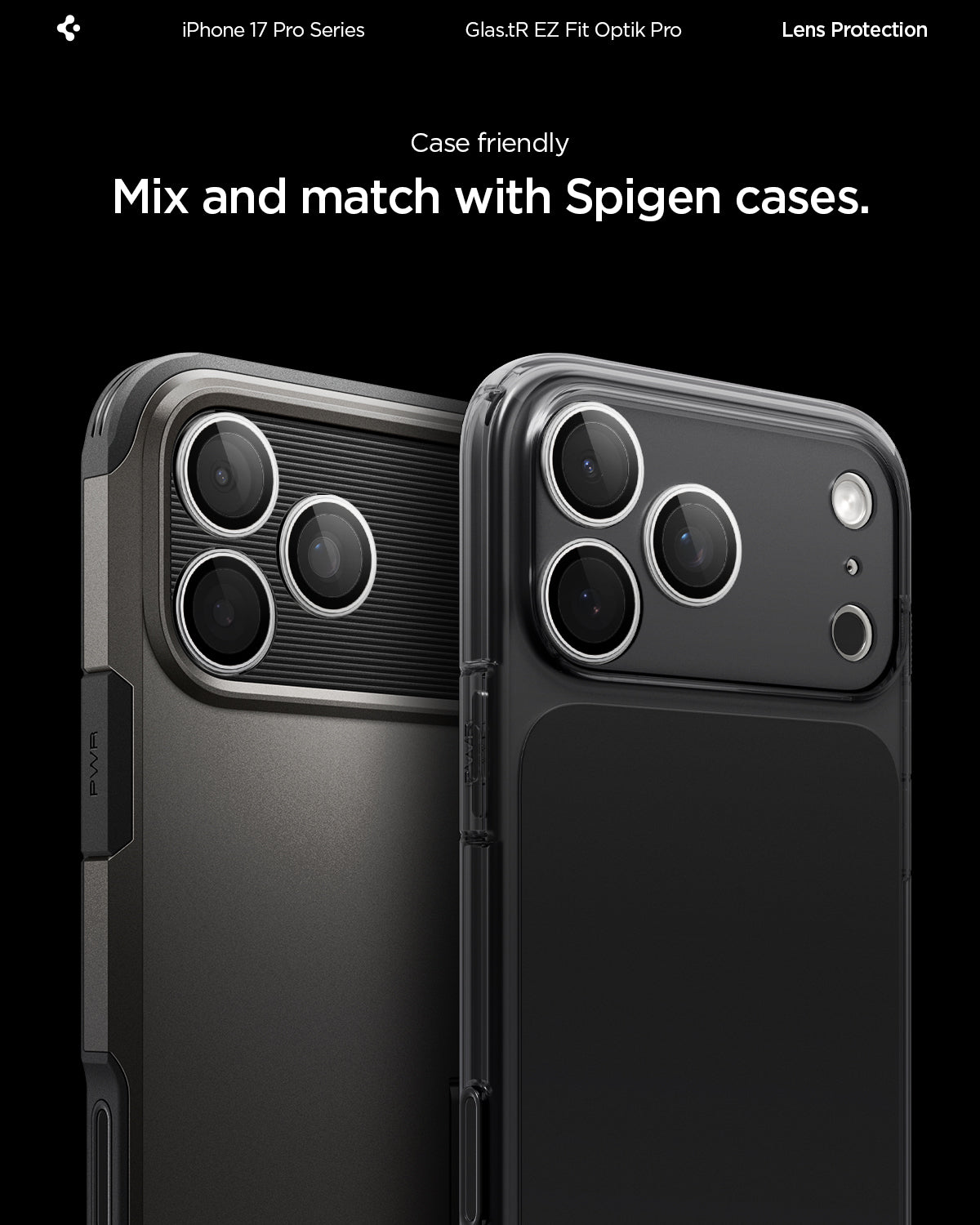 Spigen iPhone 17 Pro Max / 17 Pro Lens Protector – Optik Pro EZ Fit - Silver - Spigen case compatibility