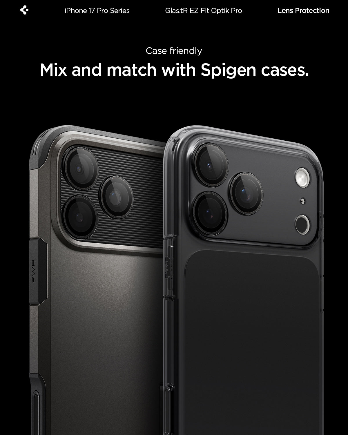 Spigen iPhone 17 Pro Max / 17 Pro Lens Protector – Optik Pro EZ Fit - Black - Spigen case compatibility