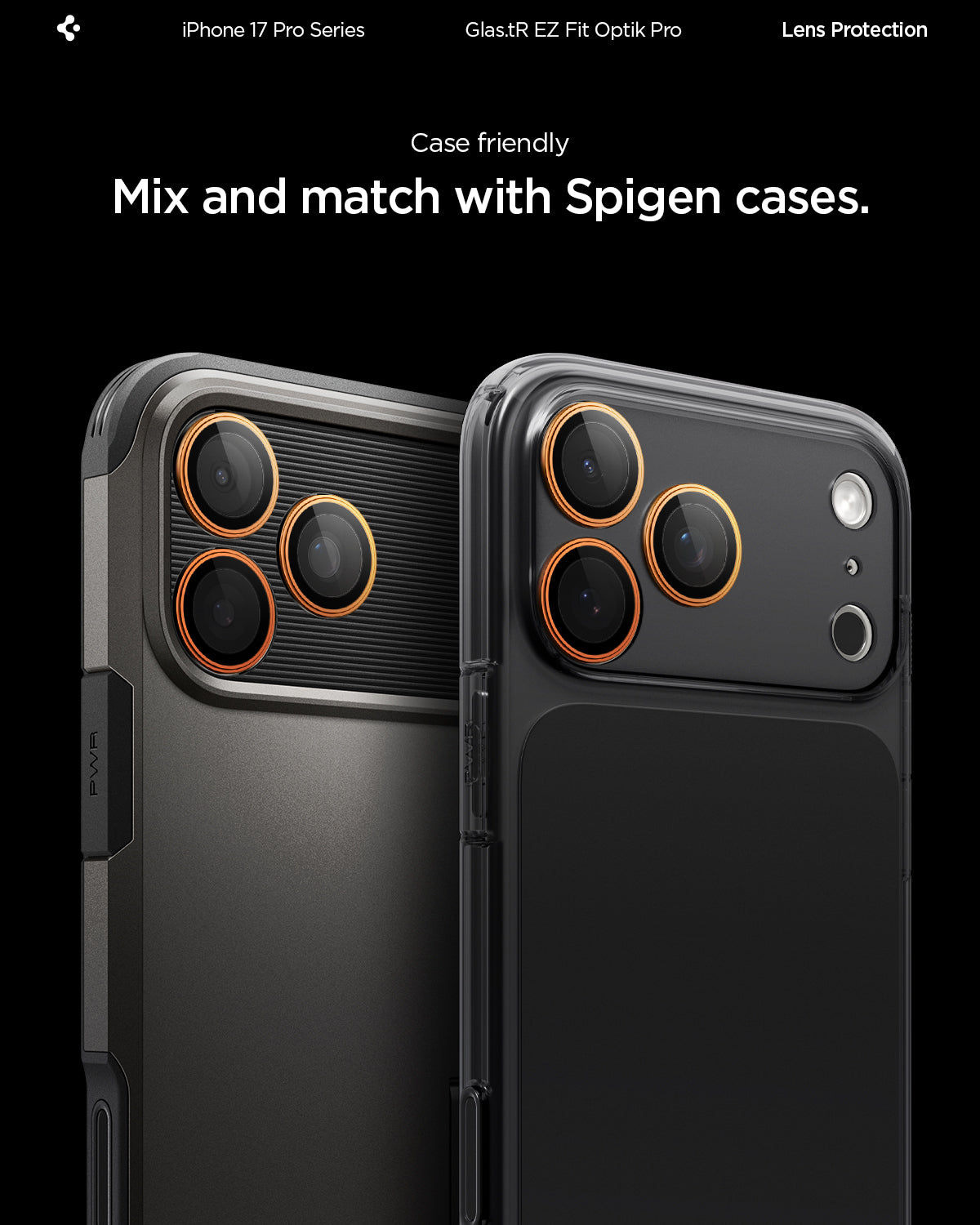 Spigen iPhone 17 Pro Max / 17 Pro Lens Protector – Optik Pro EZ Fit - Orange - Spigen case compatibility