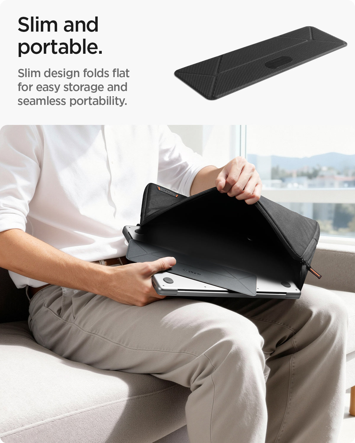 AMP10404 - Slim Fold Laptop Stand | LD201-S4 showing slim and portable feature