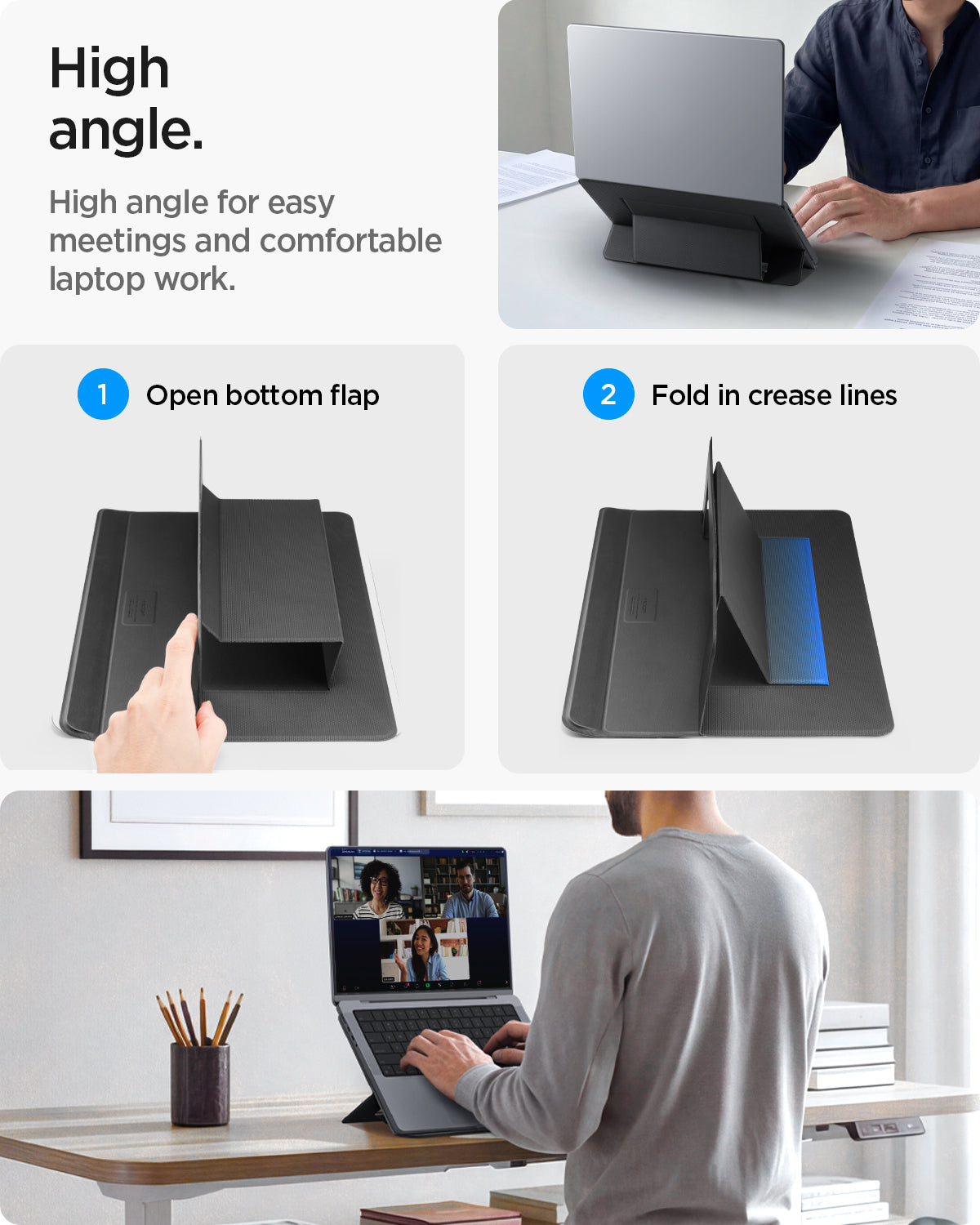 AMP11116 - Slim Fold Laptop Stand | LD201-S7 showing high angle