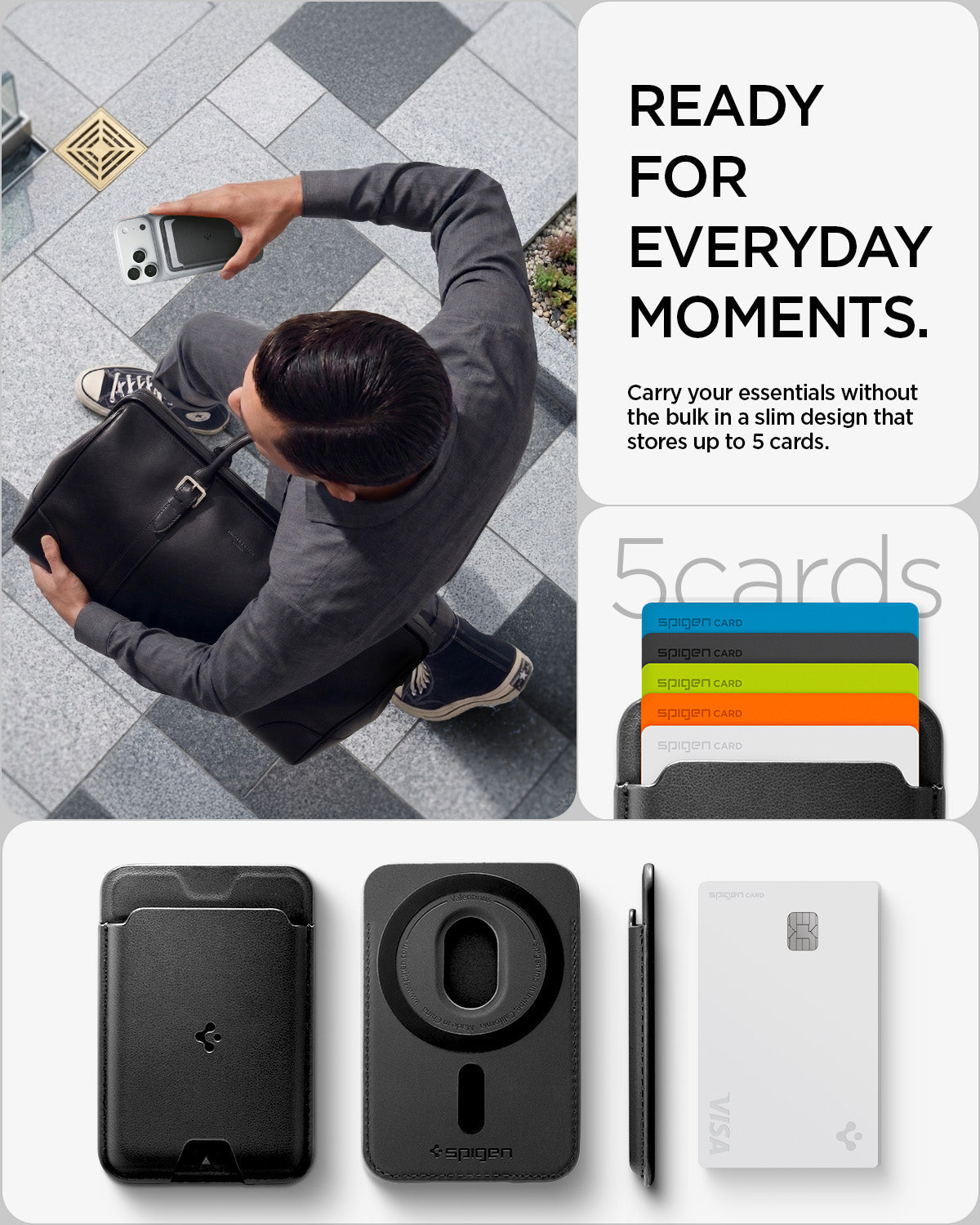 Spigen Valentinus MagFit wallet carrying five cards for everyday use