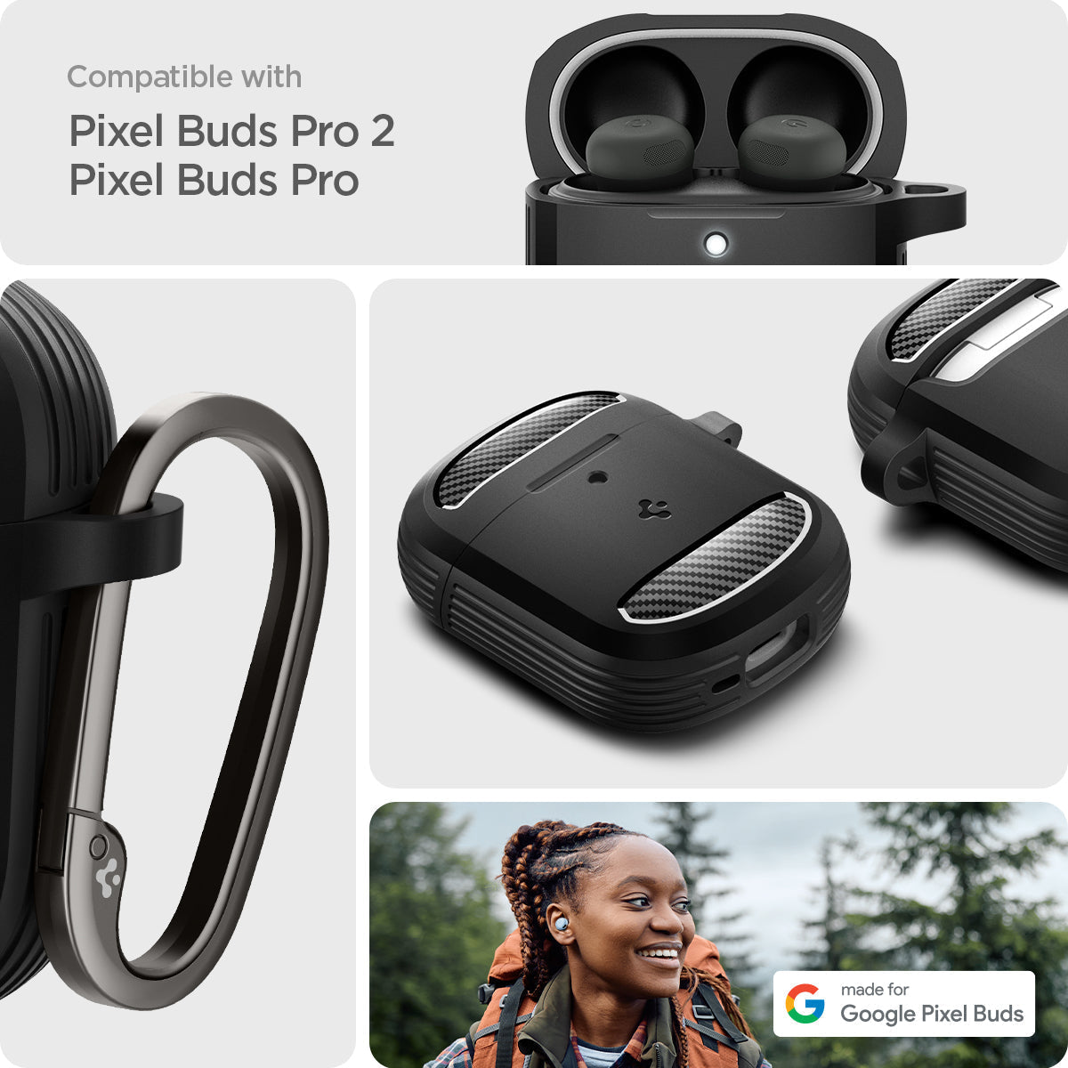 Spigen Google Pixel Buds Pro 2 Case - Rugged Armor - Matte Black - image 11