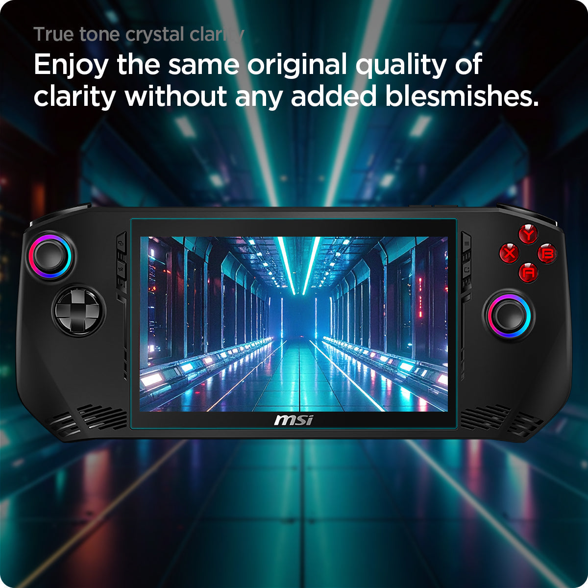 Spigen Glas.tR Slim crystal-clear display view on MSI Claw 7 AI+