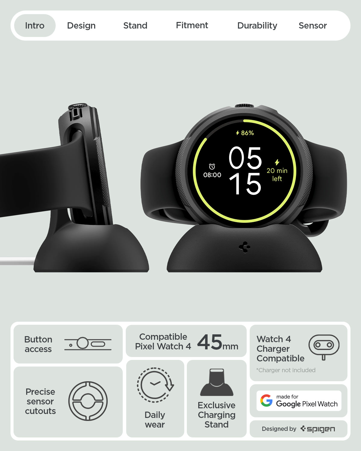 Spigen Google Pixel Watch 4 (45mm) Case + Stand Case Liquid Air (V2) view 5