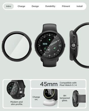 Spigen Google Pixel Watch 5 (45mm) Case + Screen Protector – Thin Fit 360 - Black - official image 12