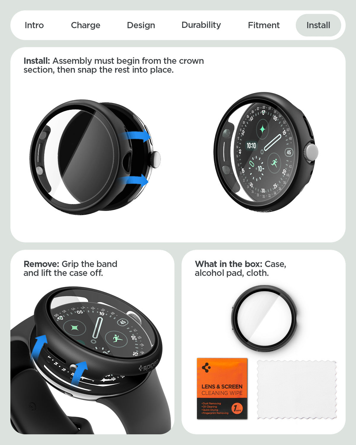 Spigen Google Pixel Watch 5 (41mm) Case + Screen Protector – Thin Fit 360 - Crystal Clear - official image 11