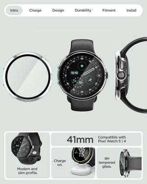 Spigen Google Pixel Watch 5 (41mm) Case + Screen Protector – Thin Fit 360 - Black - official image 12