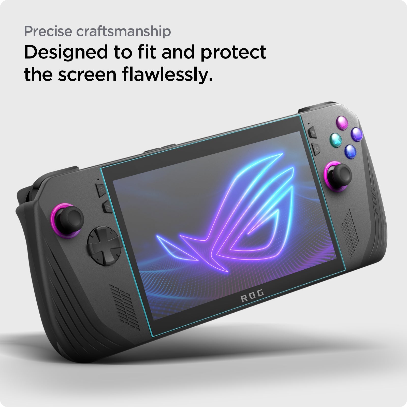 Spigen Glas.tR EZ Fit precision coverage on the ROG Ally X display