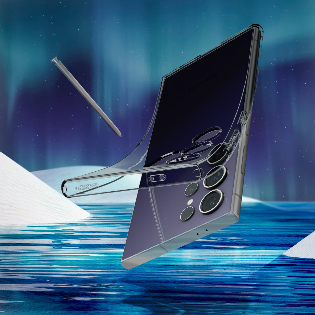 Galaxy S24 Ultra Case Liquid Crystal in Space Crystal showing clear back on the sea.