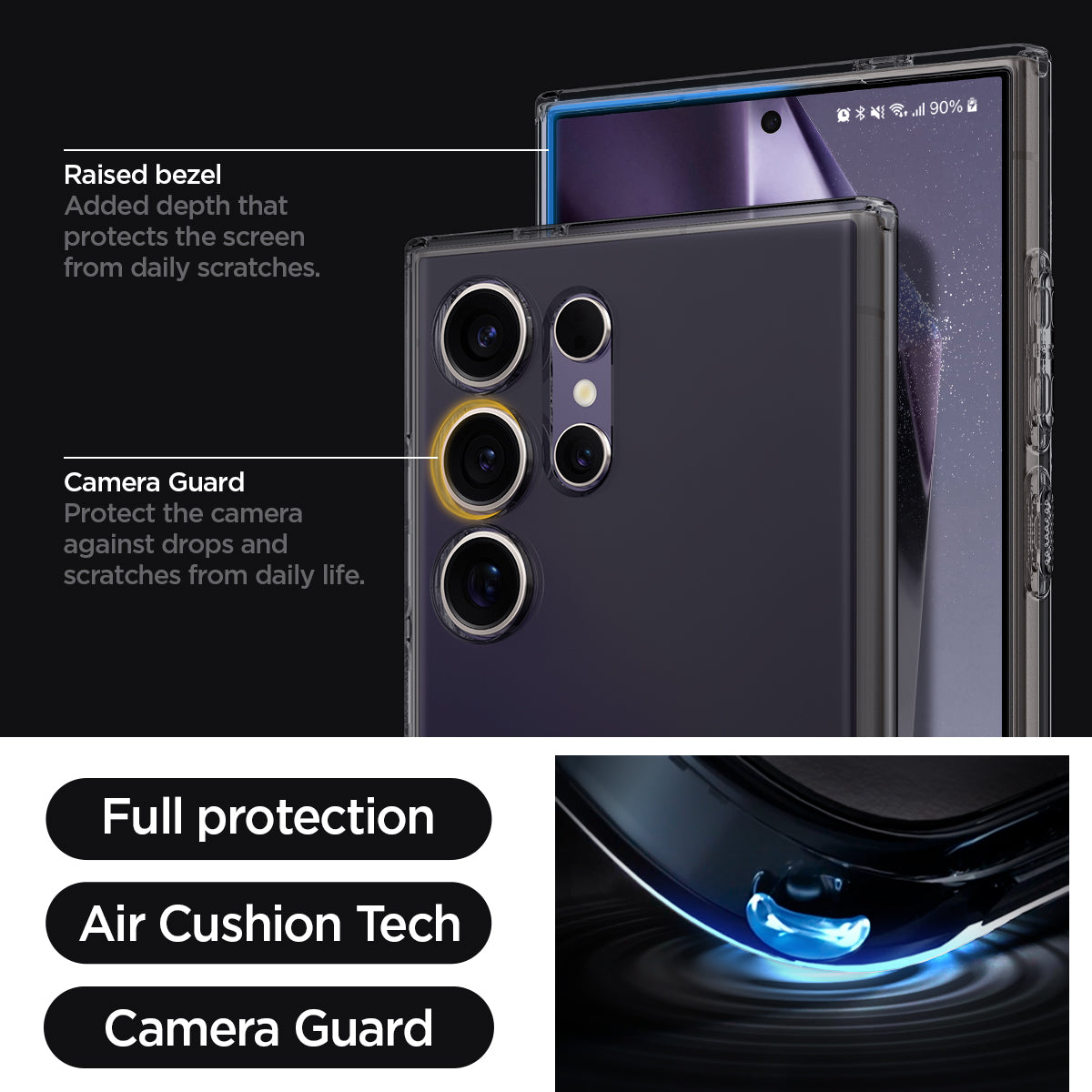 Galaxy S24 Ultra Case Liquid Crystal in Space Crystal raised bezel added depth that protects the screen from daily scratches. camera guard protect the camera against drops and scratches from daily life. full protection. air cushion tech. camera guard.