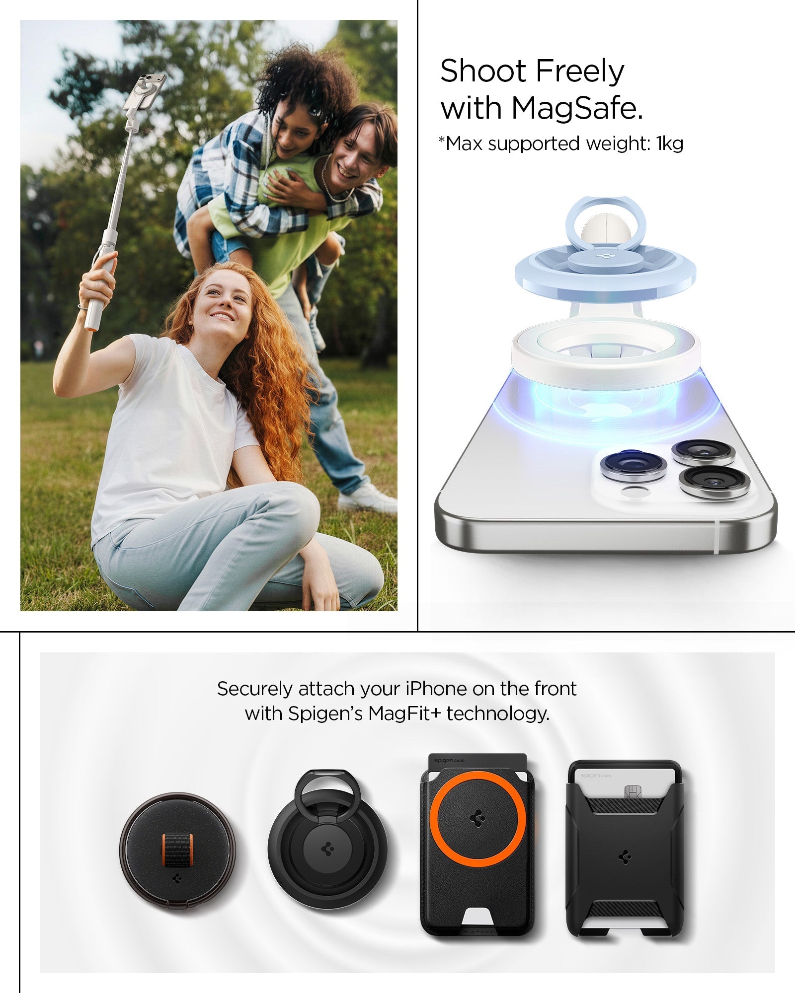Spigen S582W Dune Beige magnetic selfie-stick feature