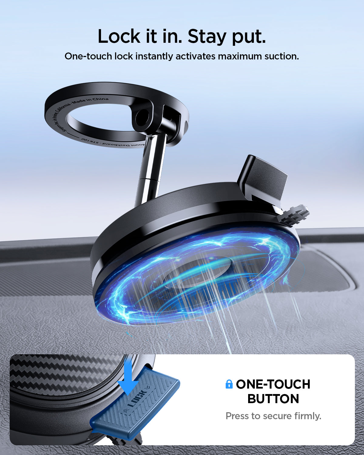 Multi-axis rotation of Spigen STIK STK100 dashboard mount