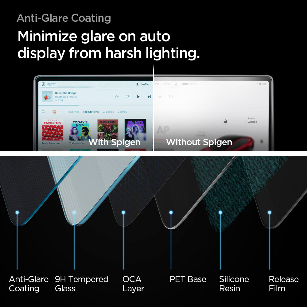 Spigen Tesla Model 3 / Model Y Screen Protector (15.4") Screen Protector GLAS.tR EZ Fit Anti-Glare view 13