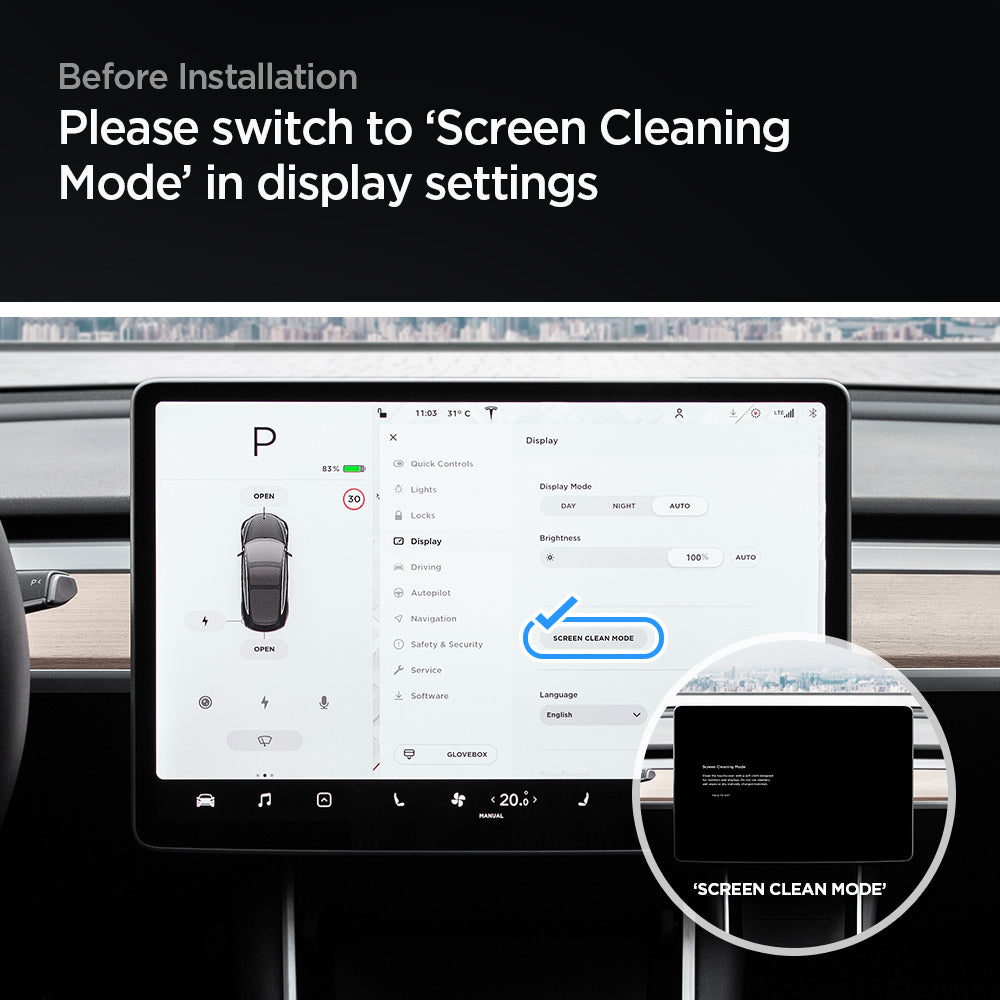 Spigen Tesla Model 3 / Model Y Screen Protector (15”) Screen Protector GLAS.tR EZ Fit Anti-Glare view 9
