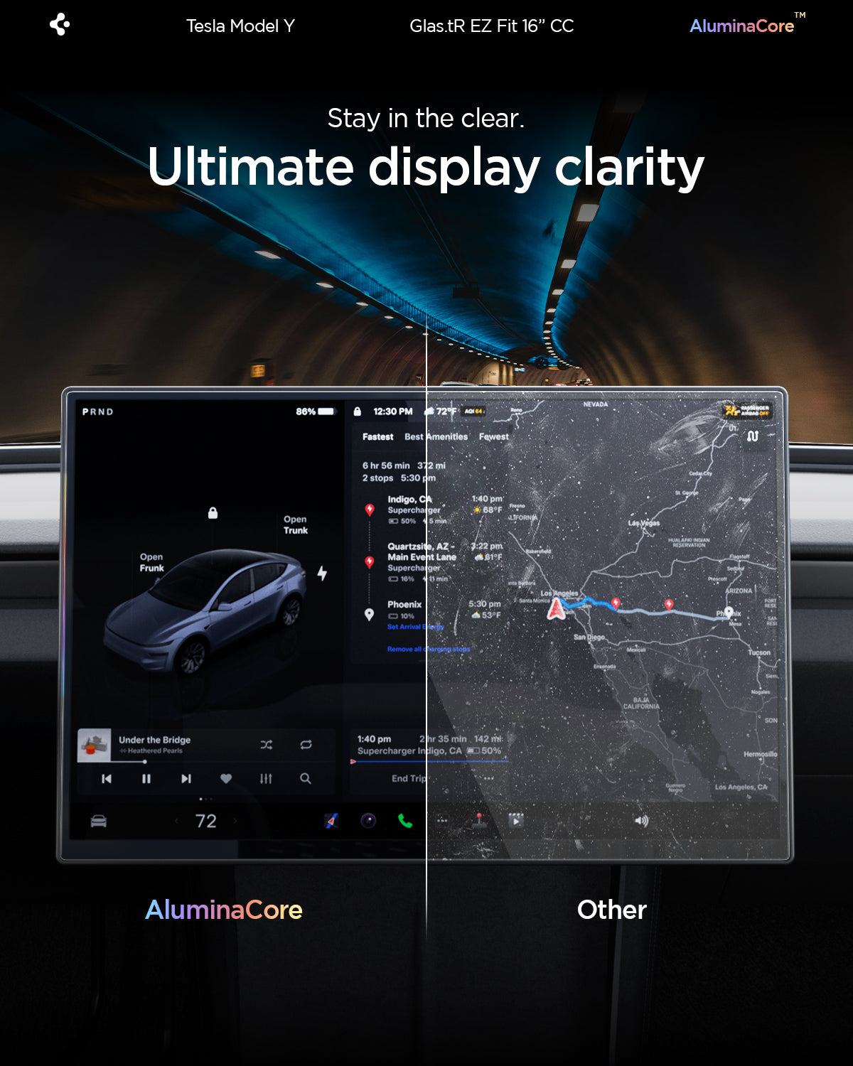 Spigen Tesla Model Y Screen Protector (16”)– GLAS.tR EZ Fit AluminaCore Screen Protector view 14