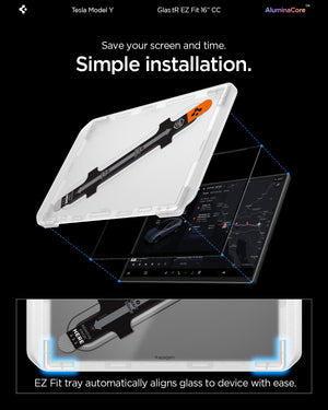 Spigen Tesla Model Y Screen Protector (16”)– GLAS.tR EZ Fit AluminaCore Screen Protector view 15
