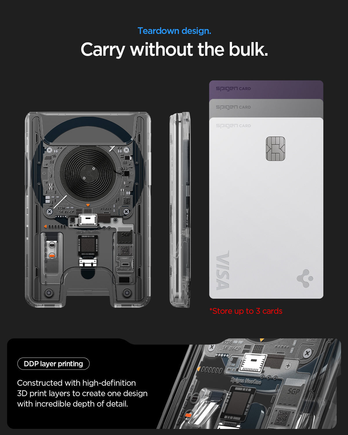 Spigen Ultra Hybrid Neo One MagFit 3-Card Wallet - capacity and layered print