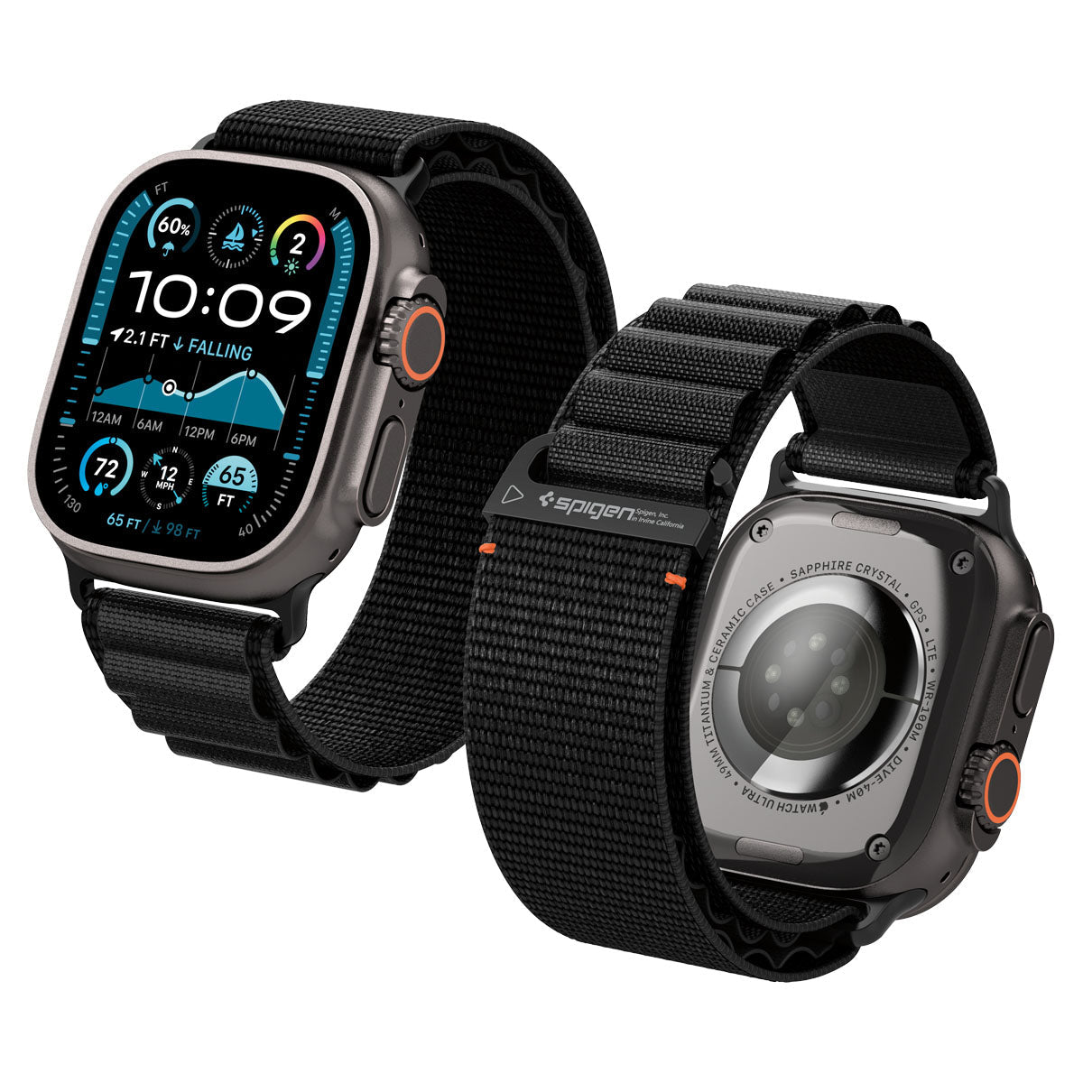 Spigen Apple Watch 49/46/45/44mm Band – WBF1 – Black – white-background main image