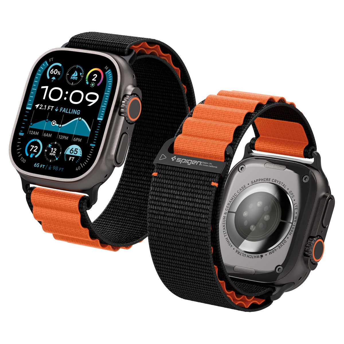 Spigen Apple Watch 49/46/45/44mm Band – WBF1 – Black Orange – white-background main image