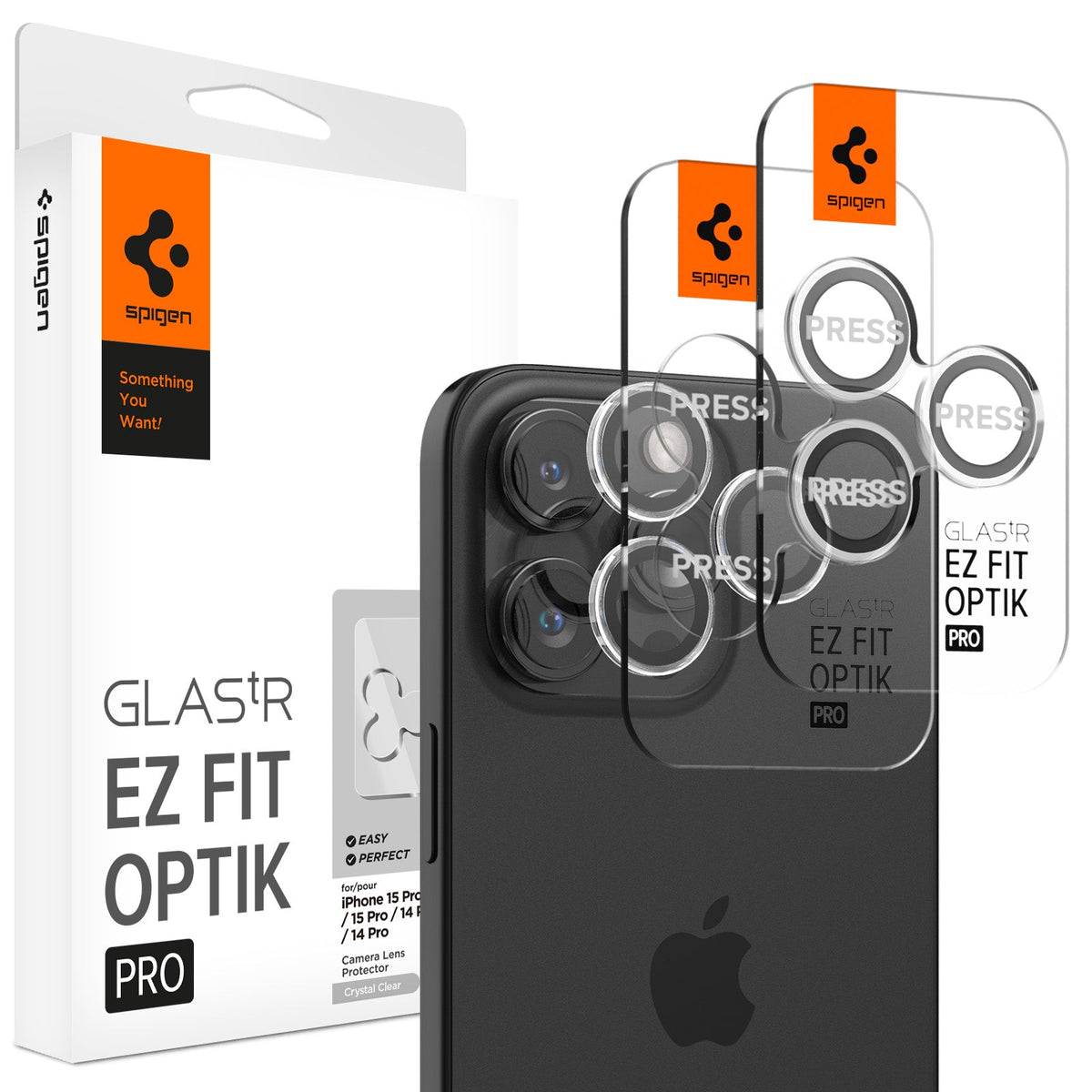 Spigen iPhone 15 Pro Max / 15 Pro Lens Protector – Optik Pro EZ Fit – Crystal Clear product image 1