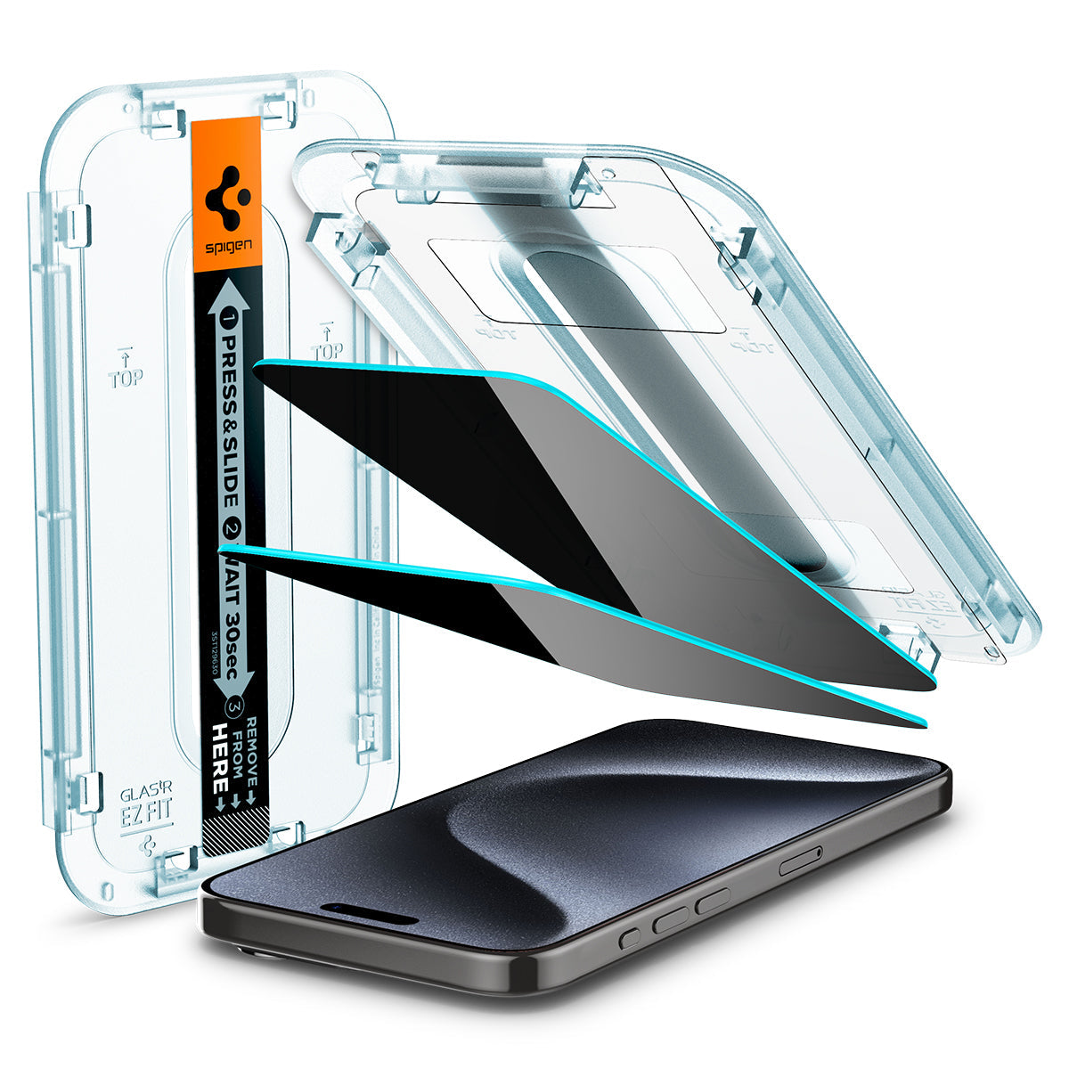 Spigen iPhone 15 Pro Screen Protector GLAS.tR EZ Fit Privacy (2 Pack)