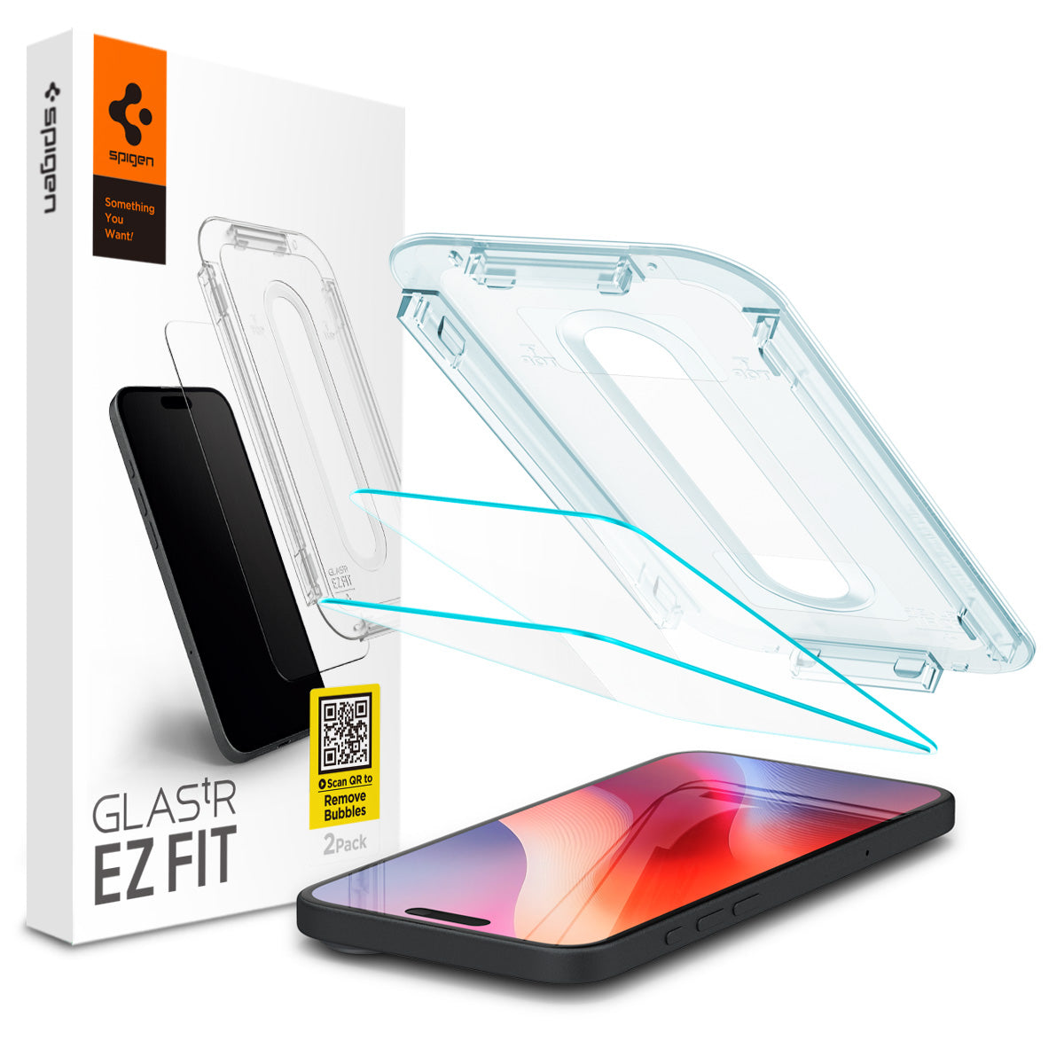 Spigen iPhone 16 / iPhone 15 Screen Protector – GLAS.tR EZ Fit (2 Pack) – Clear – white-background main image