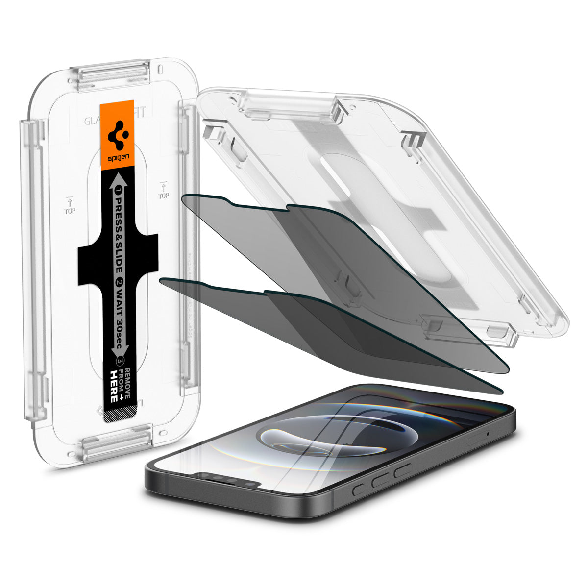 Spigen iPhone 17e / 16e / 14 / 13 / 13 Pro Screen Protector GLAS.tR EZ Fit Privacy view 2