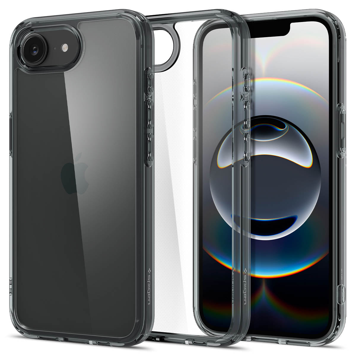 Spigen iPhone 17e and iPhone 16e Ultra Hybrid case in Space Crystal - multi-angle front and rear view