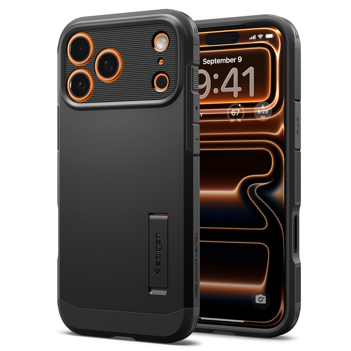 Spigen iPhone 17 Pro Max Case - Tough Armor T (MagFit) - Black - front and back angled views