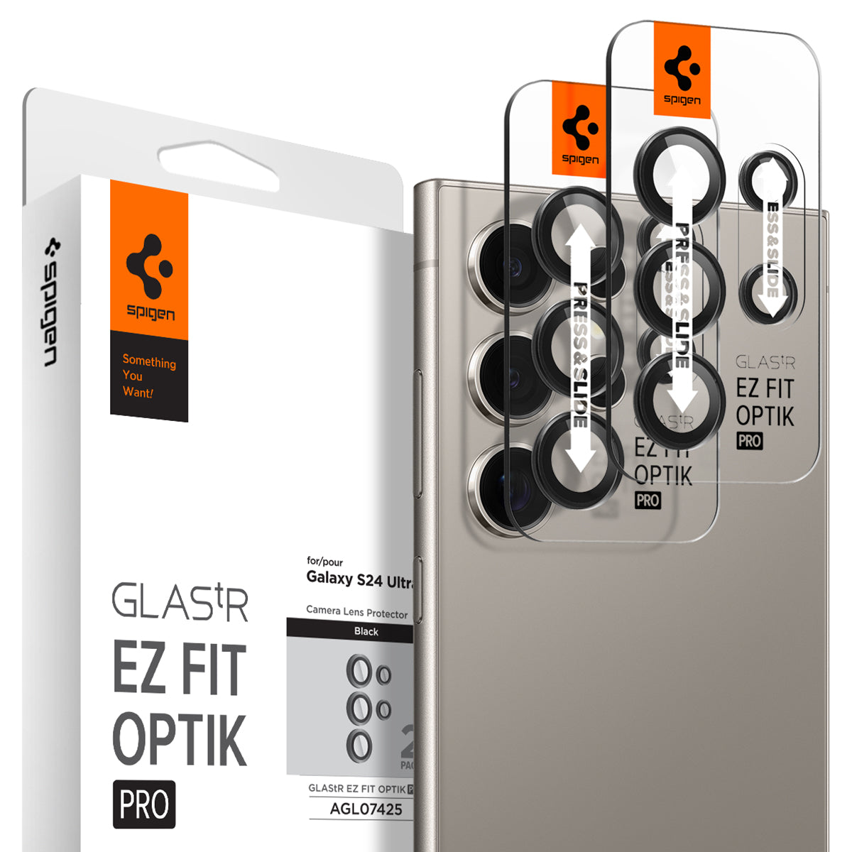 Spigen Galaxy S24 Ultra Lens Protector – Optik Pro EZ Fit (2 Pack) – Black – product image 1