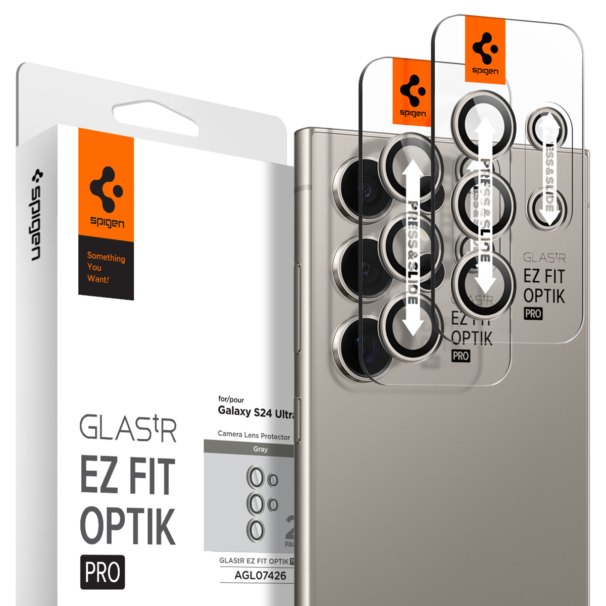 Spigen Galaxy S24 Ultra Lens Protector – Optik Pro EZ Fit (2 Pack) – Gray – product image 1